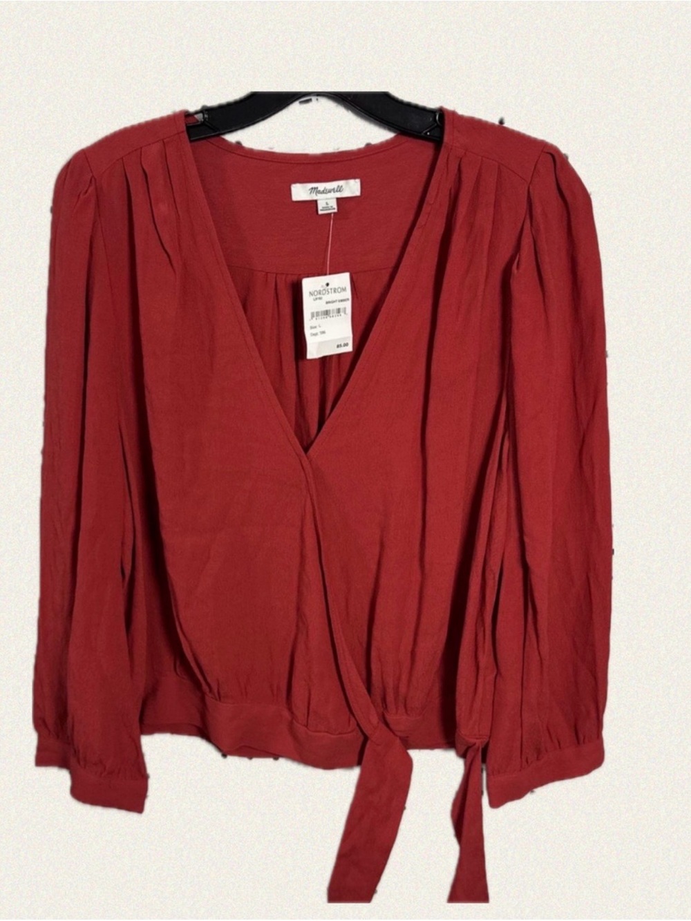 Madewell Brick Red Tie-Front Wrap Blouse